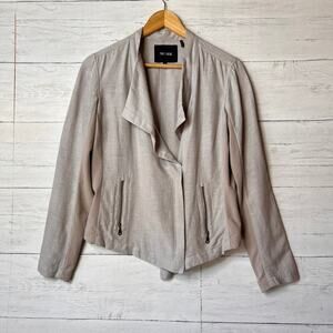 Nic + Zoe Jacket Womens Size Small Taupe Linen Blend Sundown Moto Mixed Media